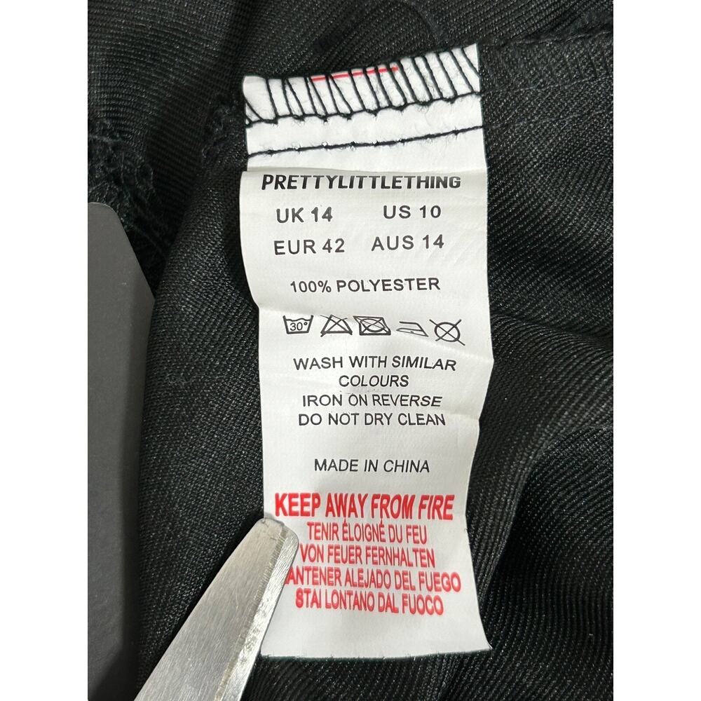 Pretty Little Thing Tall Black Cargo Pocket Detail Buckle Trouser SZ 14 Wide Leg - Picture 10 of 12